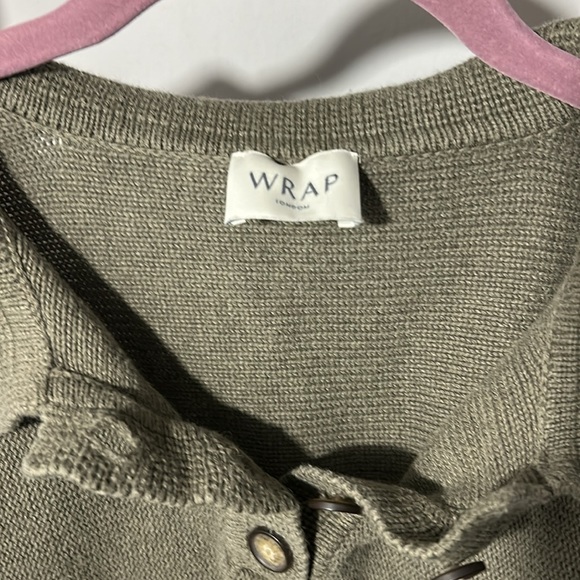 WRAP London Wool Pullover V-Neck Sweater Knit Asymmetrical Hem - Picture 2 of 3